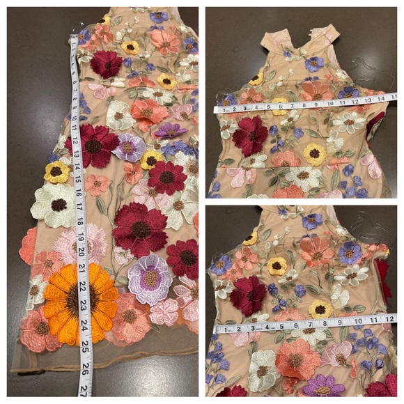 NWT 3-Dimensional Embroidered Floral Sheer Halter Mini Dress Sz: XS - Picture 16 of 16